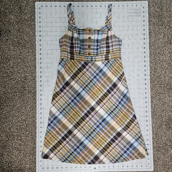 Old Navy Plaid Earthy Spring Dress Bias Cut Preppy Y2K Retro Brown Yellow - Picture 7 of 12